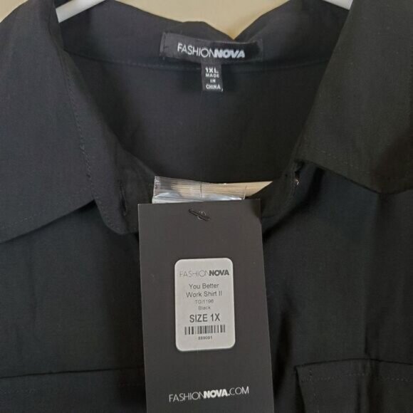 Fashion Nova Black You Better Work Button-up Polo Shirt Size 1X - Picture 5 of 8